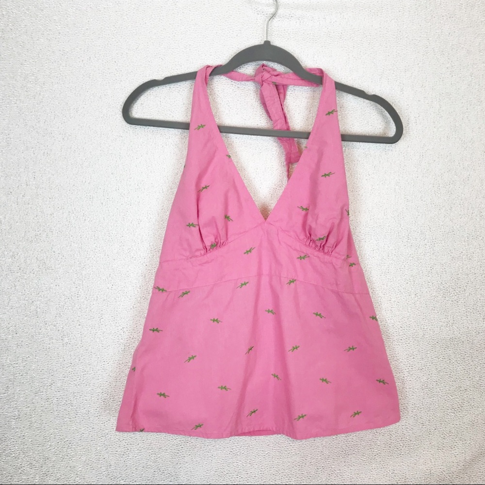 52 Weekends Pink Green Lizard Halter Top